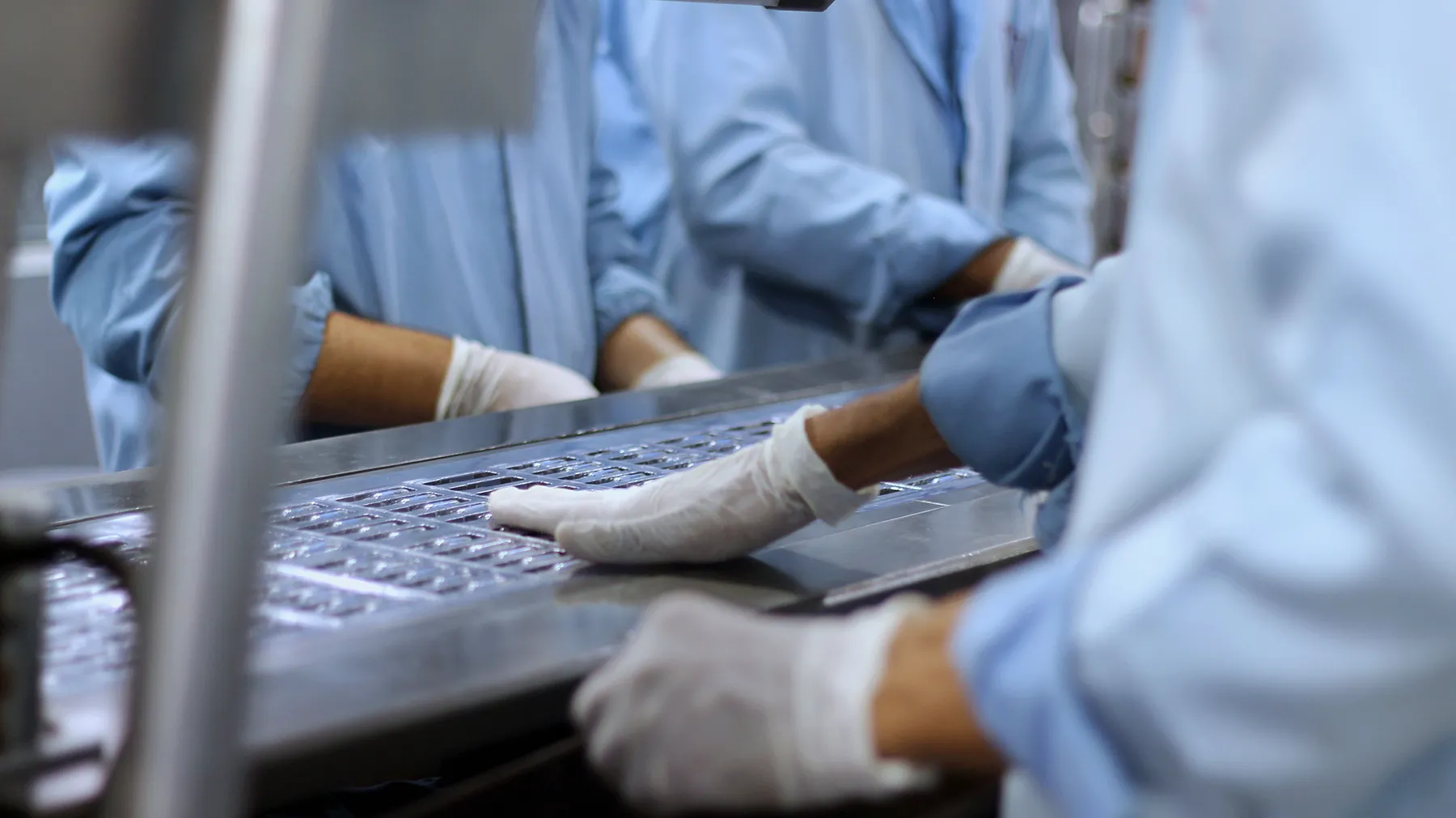 Production team reviewing a packaging operation